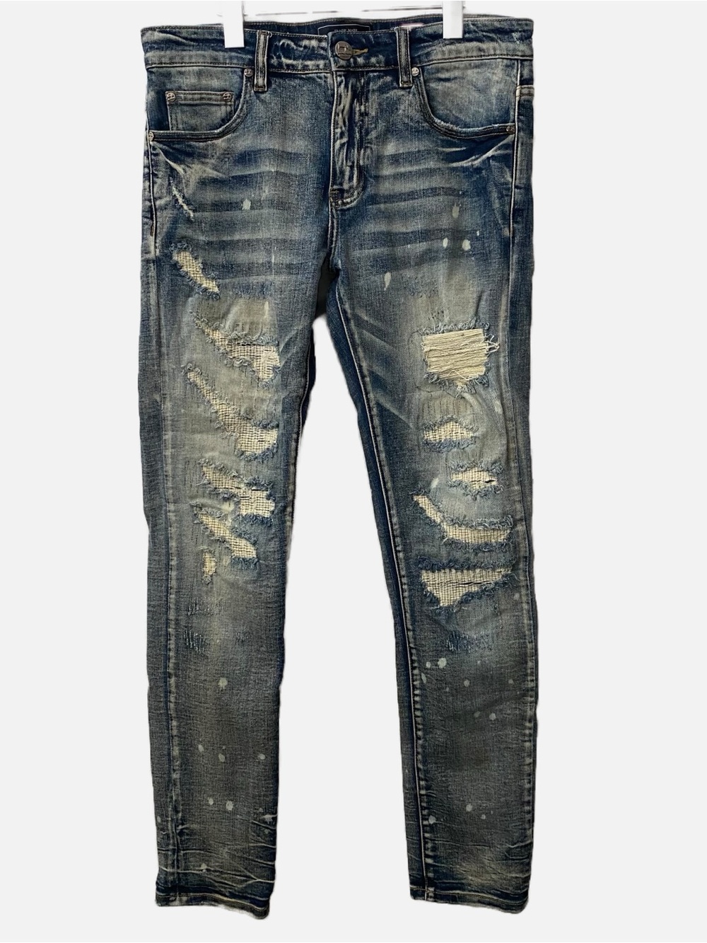 Moto Street Damati Jeans Los Angeles Distressed Patch Work Underlay Slim Fit